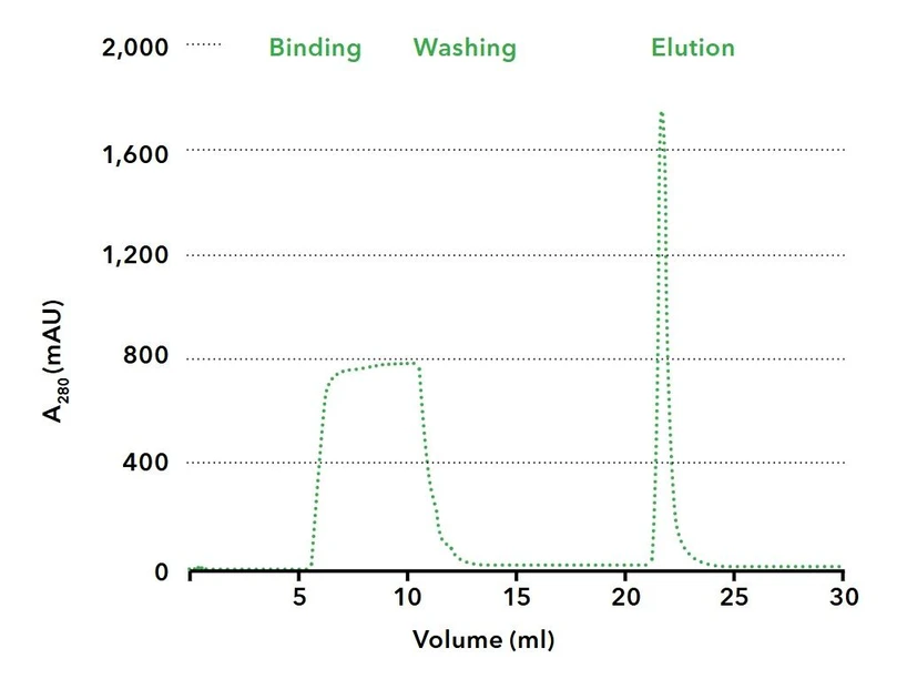 KNAUER AZURA® Bio Compact AC FPLC System: Protein purification based on high affinity Chromatogram & Legend.