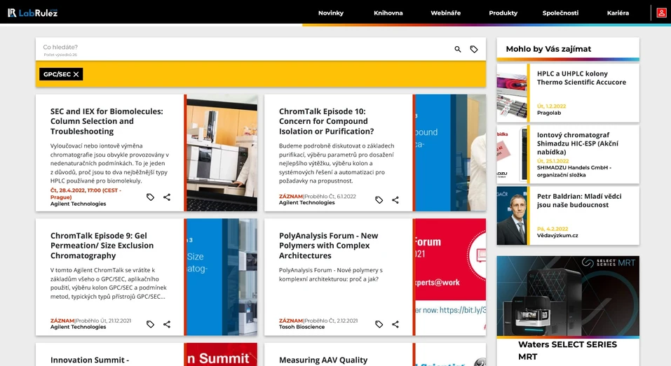 <p>LabRulez: Webináře Gelová permeační (GPC) / Vylučovací chromatografie (SEC)</p>
