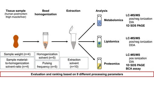 Development and thorough evaluation of a multi-omics sample preparation workflow for comprehensive LC-MS/MS-based metabolomics, lipidomics and proteomics datasets