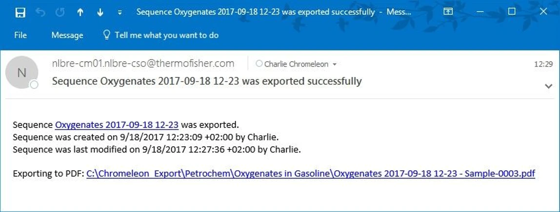 Thermo Scientific™ Chromeleon™ XPS Open Access Software: At the end of the run, the results are automatically printed and/or exported and a link to the exported report can be distributed via email.