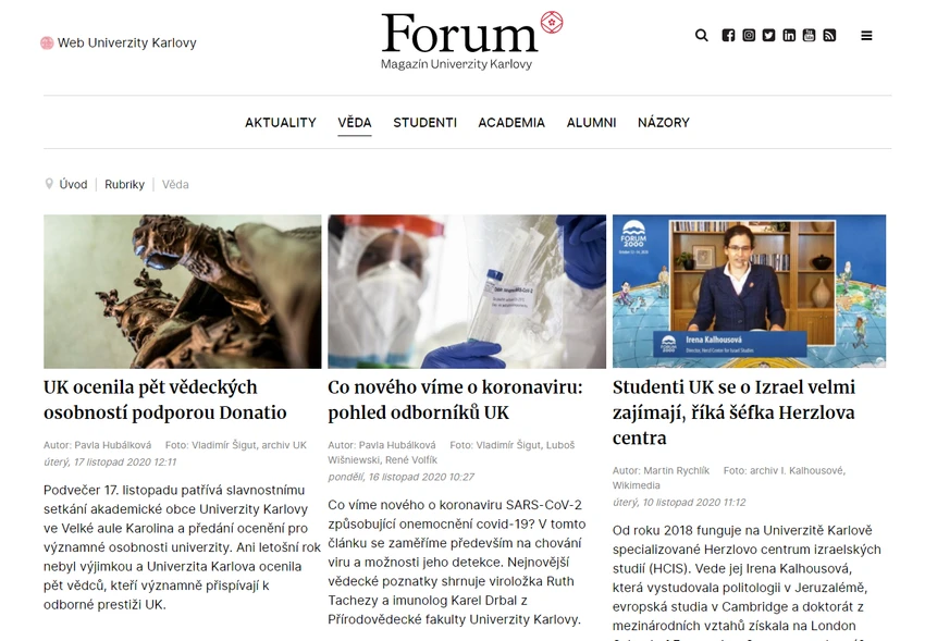 Vědavýzkum.cz/Magazín Univerzity Karlovy Forum: Elektronická verze časopisu Forum