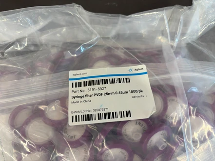 Agilent SF, PVDF, 25 mm, 0.45 µm syringe filters, 5191-5927 (New)