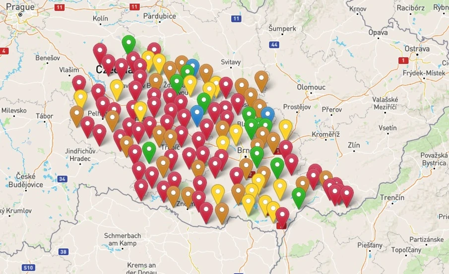 CDV: Mapa výsledků měření polycyklických aromatických uhlovodíků v rámci projektu PAUPZKO