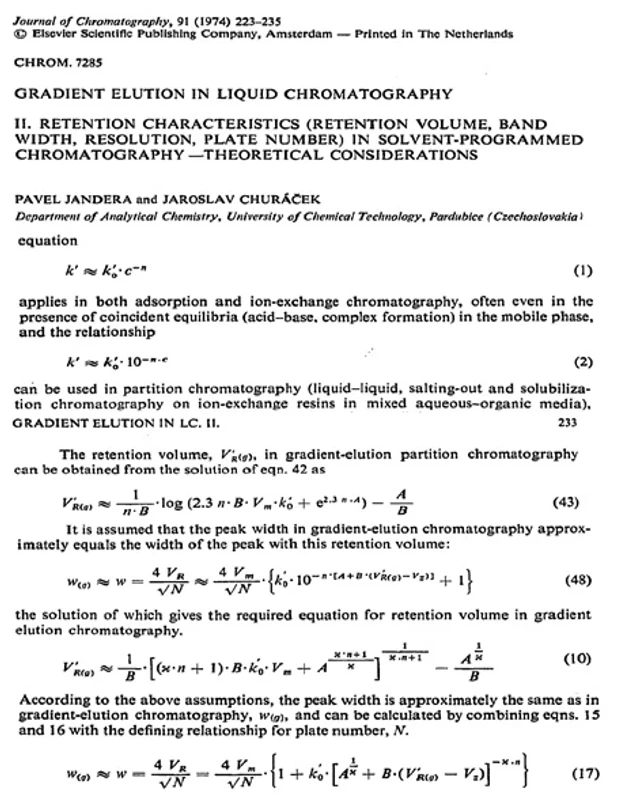 ČSHS: Obr. 13: Z naší první publikace o gradientové eluci v Journal of Chromatography