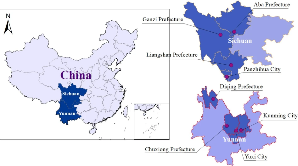 Food Chemistry-X 2024, 23, 101601: Fig. 1. The geographical distribution of the eight most representative Chinese Boletus edulis.