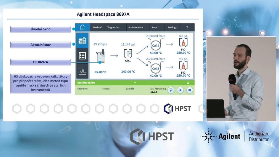 HPST: Kontrola a řízení headspace autosampleru z dotykového displeje plynového chromatografu Agilent 8890