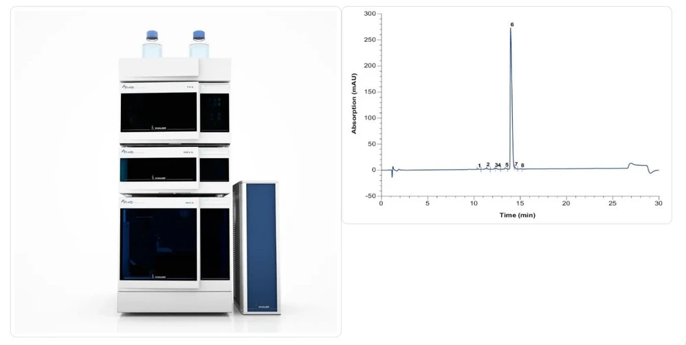 KNAUER: Representative KNAUER analytical HPLC system  and Chromatogram of Oligonucleotide Analysis