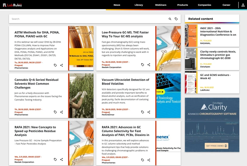 <p>LabRulez: GC and GCMS webinars Week 43 + RAFA 2021 overview</p>