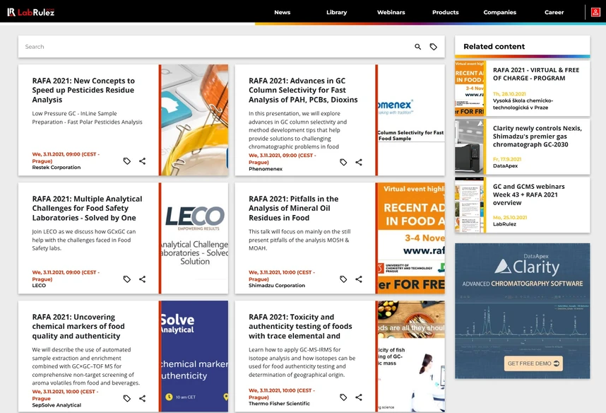 <p>LabRulez: GC and GCMS webinars Week 44 + RAFA 2021</p>