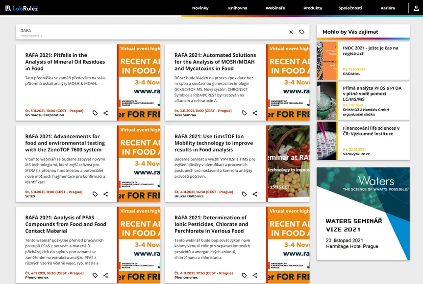 LabRulez: Přehled 13 LC & LCMS on-line Webinářů na konferenci RAFA 2021