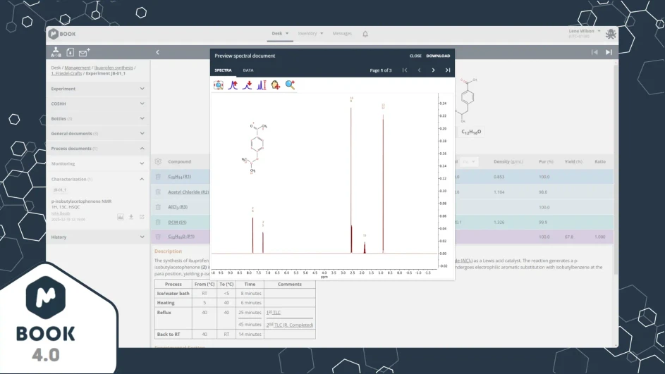 Mestrelab Research: Figure 7. Continue working in Mbook while Mnova 15.1 processes data in the background