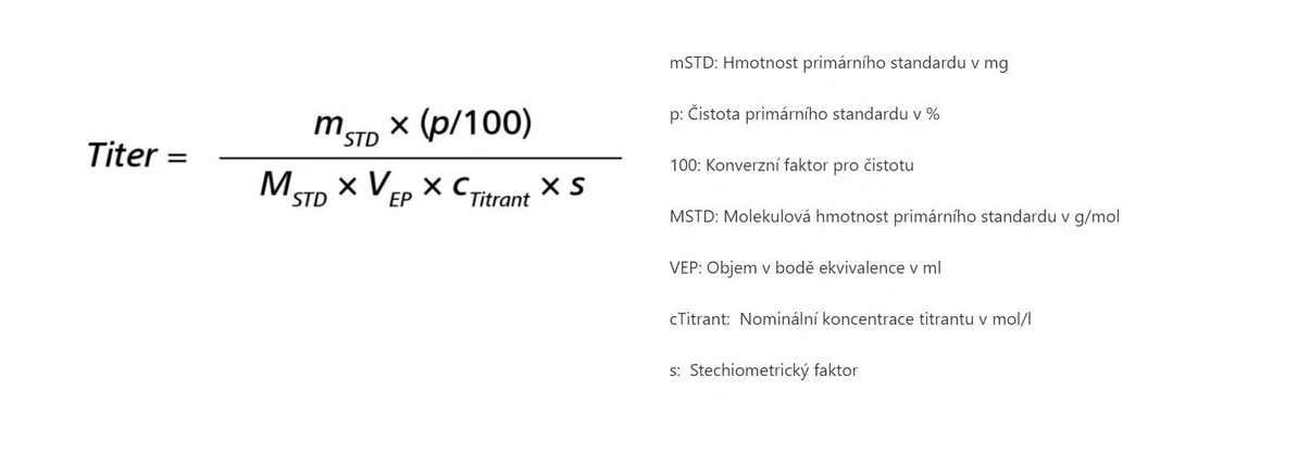 Metrohm: Co je třeba vzít v úvahu při standardizaci titrantu - Vzorec pro pevný, suchý primární standard