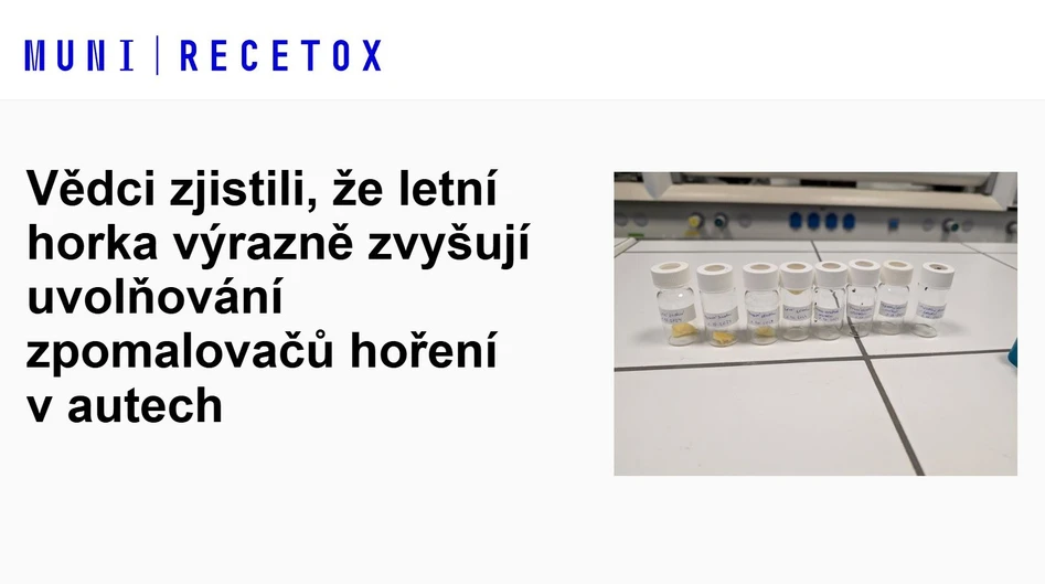 <p>RECETOX: Vědci zjistili, že letní horka výrazně zvyšují uvolňování zpomalovačů hoření v autech</p>