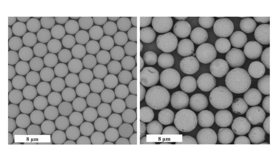 Thermo Fisher Scientific: AAV-SEC Analysis: Top 3 Takeaways From the Latest Article: Figure 2. SEM images showing the packing of 3 µm monodisperse silica particles (left) vs. 3 µm polydisperse particles (right).