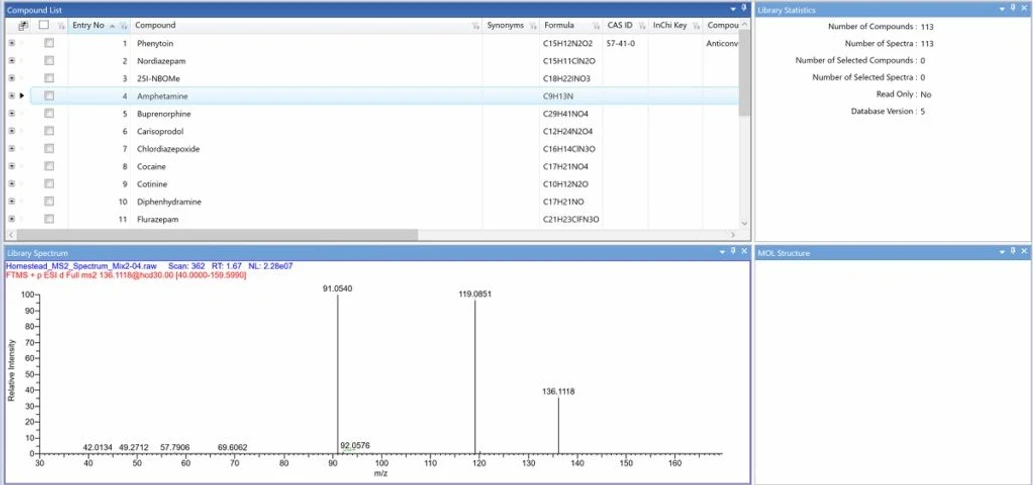 Thermo Fisher Scientific: Sample Preparation Strategies Demystified: Choosing the Right Fit for Your Toxicology Workflow: Tox Explorer compound library shown in mzVault.