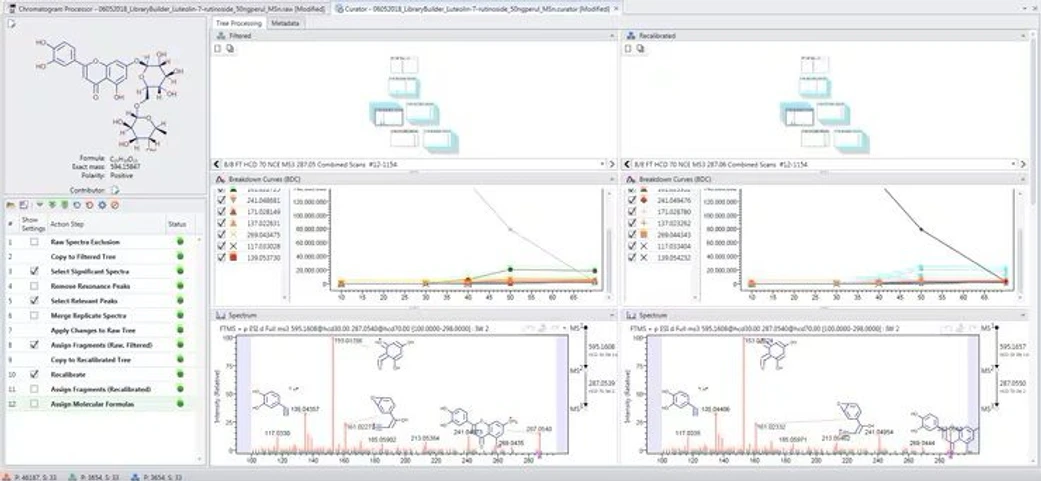 Thermo Scientific mzCloud Mass Spectral Library: An example of the mass spectral content curation tool available within the Mass Frontier software. It contains all the functionality used to manually curate the content contained within mzCloud. The power of mzCloud lies in both the extent and high quality of its content, which helps make confident compound identifications.