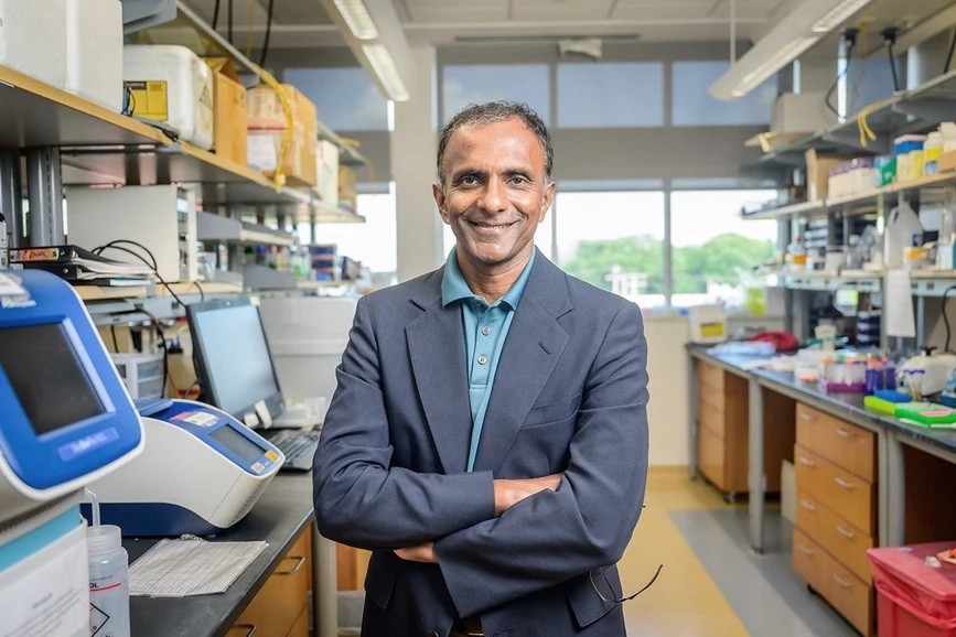 University of Illinois Urbana-Champaign / Fred Zwicky: Joseph Irudayaraj in the lab  U. of I. bioengineering professor Joseph Irudayaraj and his colleagues found PFAS-contaminated fish in every one of the 15 sites they tested along four northern Illinois rivers.