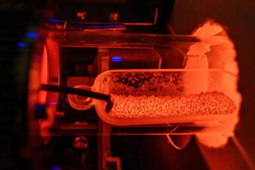 University of Notre Dame / Matt Cashore: Using calcium hydroxide (hydrated lime), Doudrick’s lab is able to incinerate PFAS in waste at less than 500 degrees Celsius.
