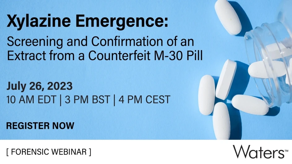 Waters Corporation: Xylazine Emergence: Screening and Confirmation of an Extract from a Counterfeit M-30 Pill