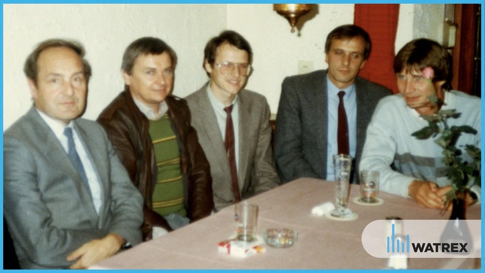 Watrex: Fig. 3: Milan Minárik (second from left) with Prof. Wulff (first from left) and colleagues during his stay in Düsseldorf, 1983.