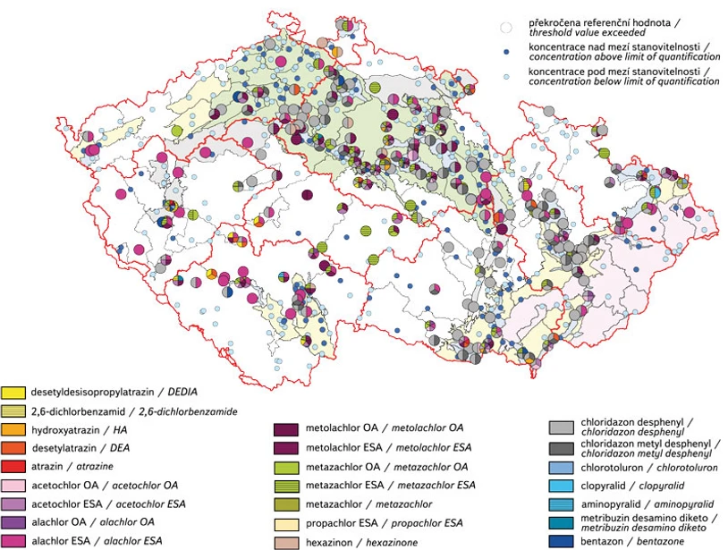 VTEI: Obr. 9. Překročení limitu pro pesticidy v roce 2014 [14]